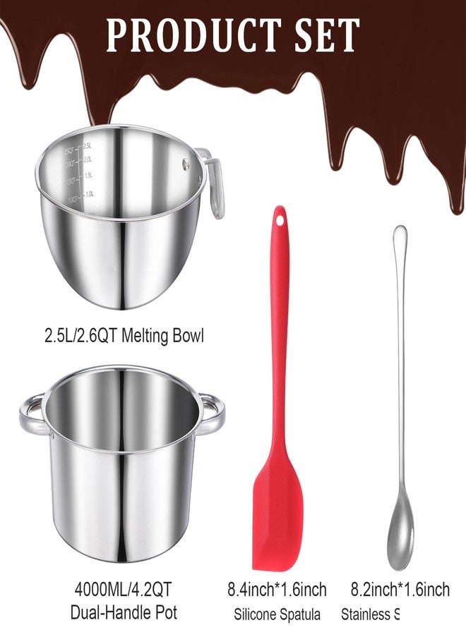 wutfuooo 304 Stainless Steel Double Boiler Set - 2.6QT Melting Bowl with Scale and Handle - 4.2QT Dual-Handle Pot - Stackable Water Bath Melting Pot Set for Butter, Chocolate, Wax, Sugar, Candle - Image 2